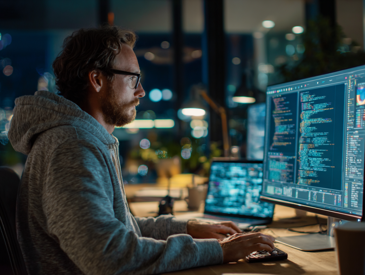 Developers pair programming on tablets